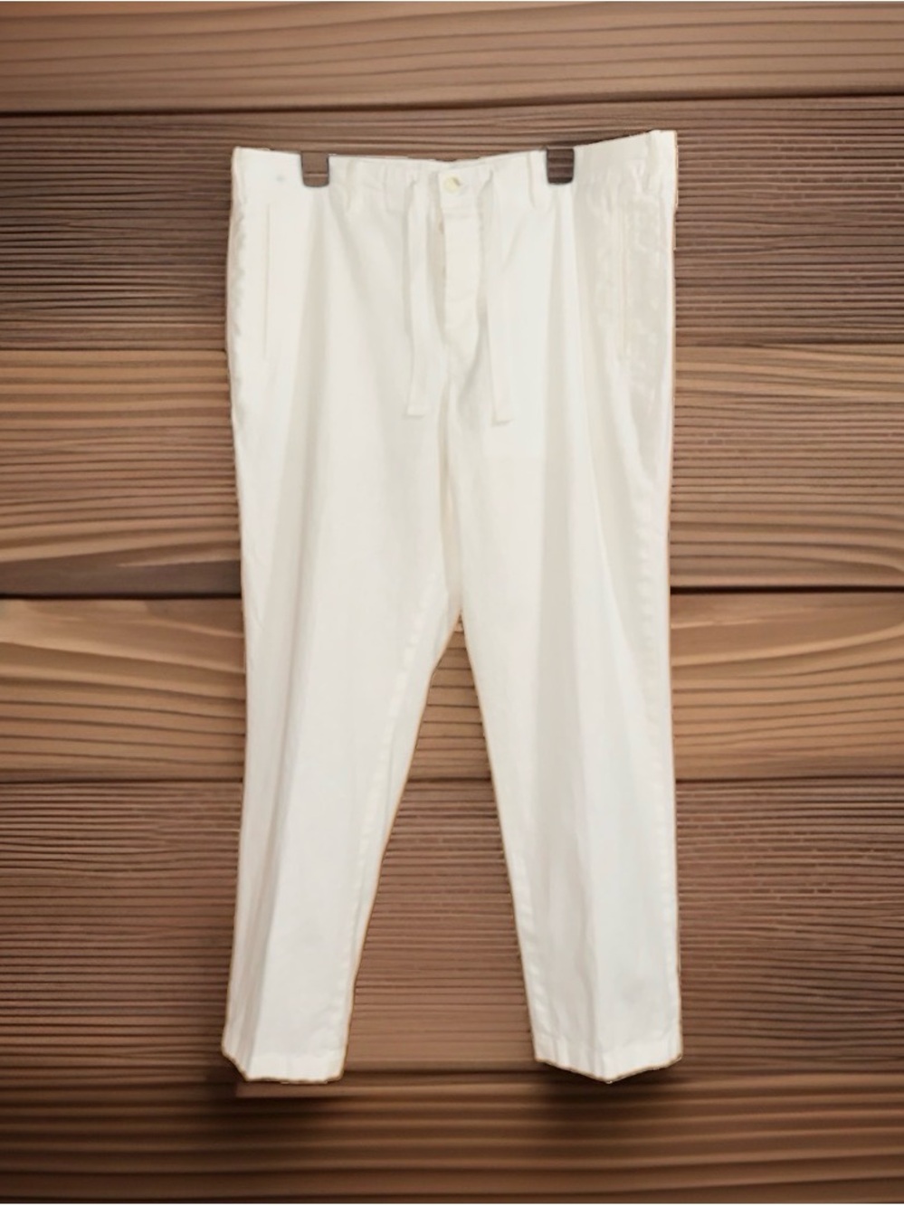 Perry Ellis Men's White Linen Blend Drawstring Pants w/Button Fly-36”x30”-EC